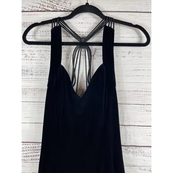 Betsy & Adam Dress Women's Small Black Velvet Halter Mini Rhinestone Strap Party - Picture 2 of 7